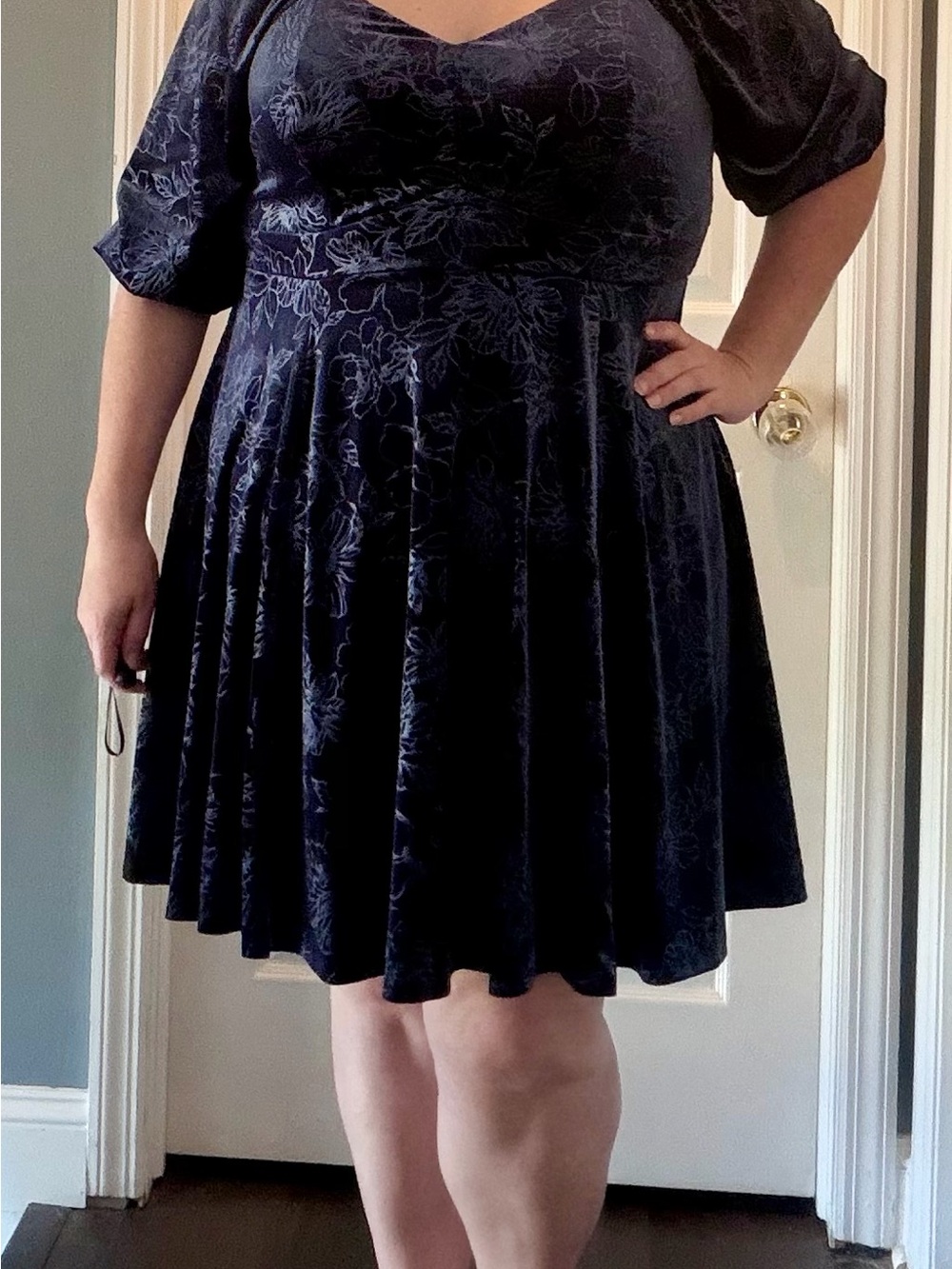 Torrid Velvet Floral Fit & Flare Dress in Deep Navy - Picture 4 of 9
